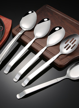 公用勺子分菜更不锈钢炒勺漏勺自助餐酒店用品加厚长柄大号服务勺