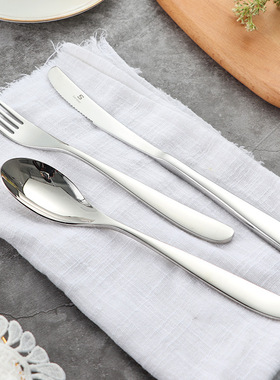 304不锈钢刀叉勺亮金法式新月光刀叉勺四件套酒店西餐具刀叉套装