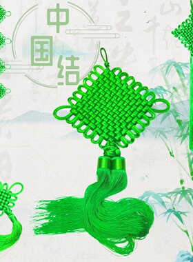 穗子绿通关中国结墙壁流苏绿色中国工艺编织手工挂饰中式大号挂件
