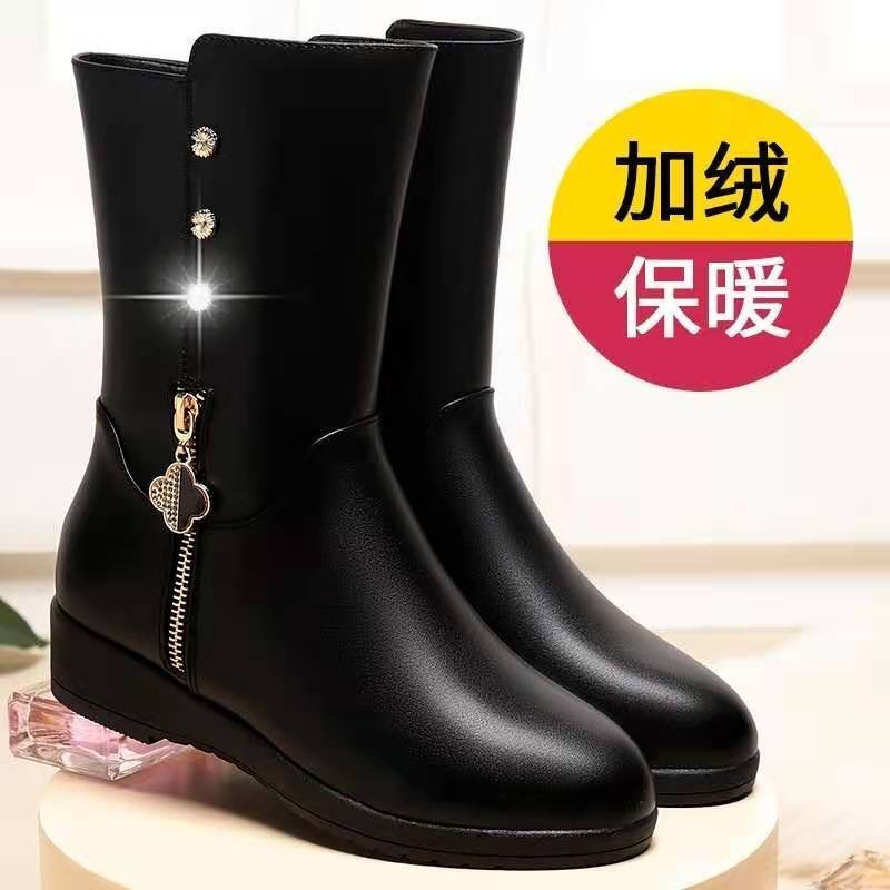 坡跟软底加绒长筒靴女2024冬季新