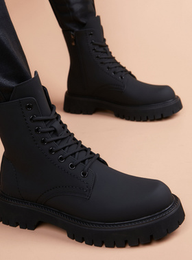 马丁靴男款秋冬黑色英伦风男士厚底增高中帮百搭青冬韩版工装男靴