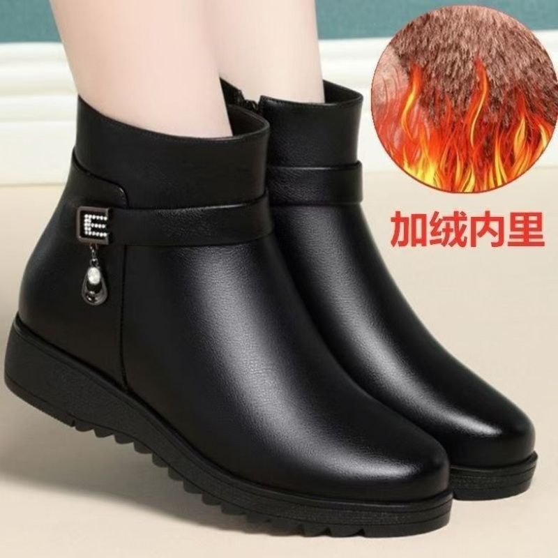 坡跟加绒妈妈棉鞋防水保暖马丁靴