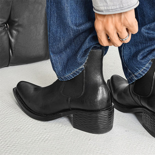 新款男鞋冬季加绒增高厚底尖头巫师靴休闲潮男马丁靴男女-