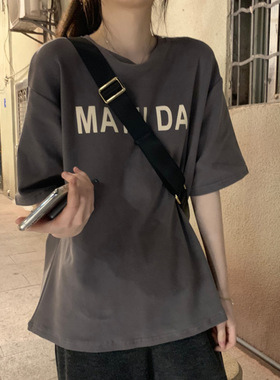 2025新款夏季短袖t恤女ins潮韩版宽松bf原宿风简约港风mschf上衣