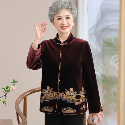 新中式妈妈装金丝绒上衣婆婆衣服老太太中老年人外套女奶奶