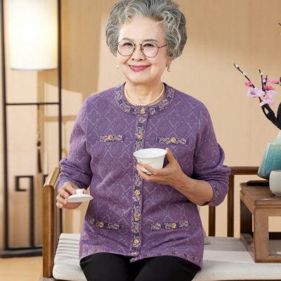 女中老年人加厚婆婆针织老太太开衫妈妈春秋外套奶奶冬装加绒毛
