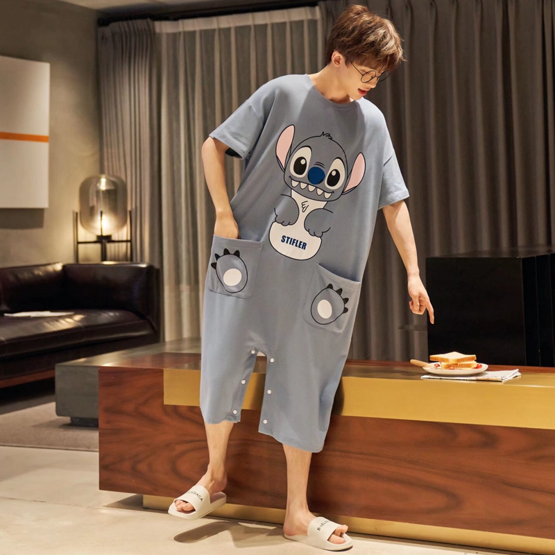 夏季短袖纯棉连体睡衣男女家居服