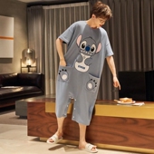 200斤睡裙女大码 薄款 宽松家居服卡通连体服 情侣睡衣夏季 纯棉短袖