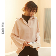 新款 上衣 ol气质宽松方领套头长袖 Mix粉色雪纺衬衫 Knit 女2019秋季