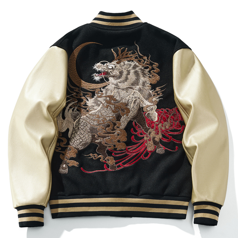 重工刺绣麒麟棒球服夹克