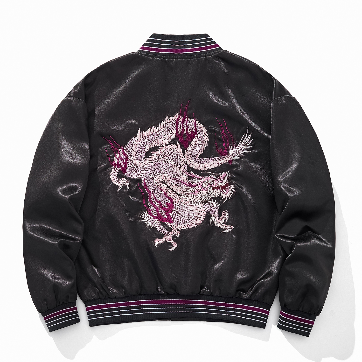 春秋季重工龙刺绣夹克棒球服男士绣花龙外套上衣黑色百搭潮牌新款