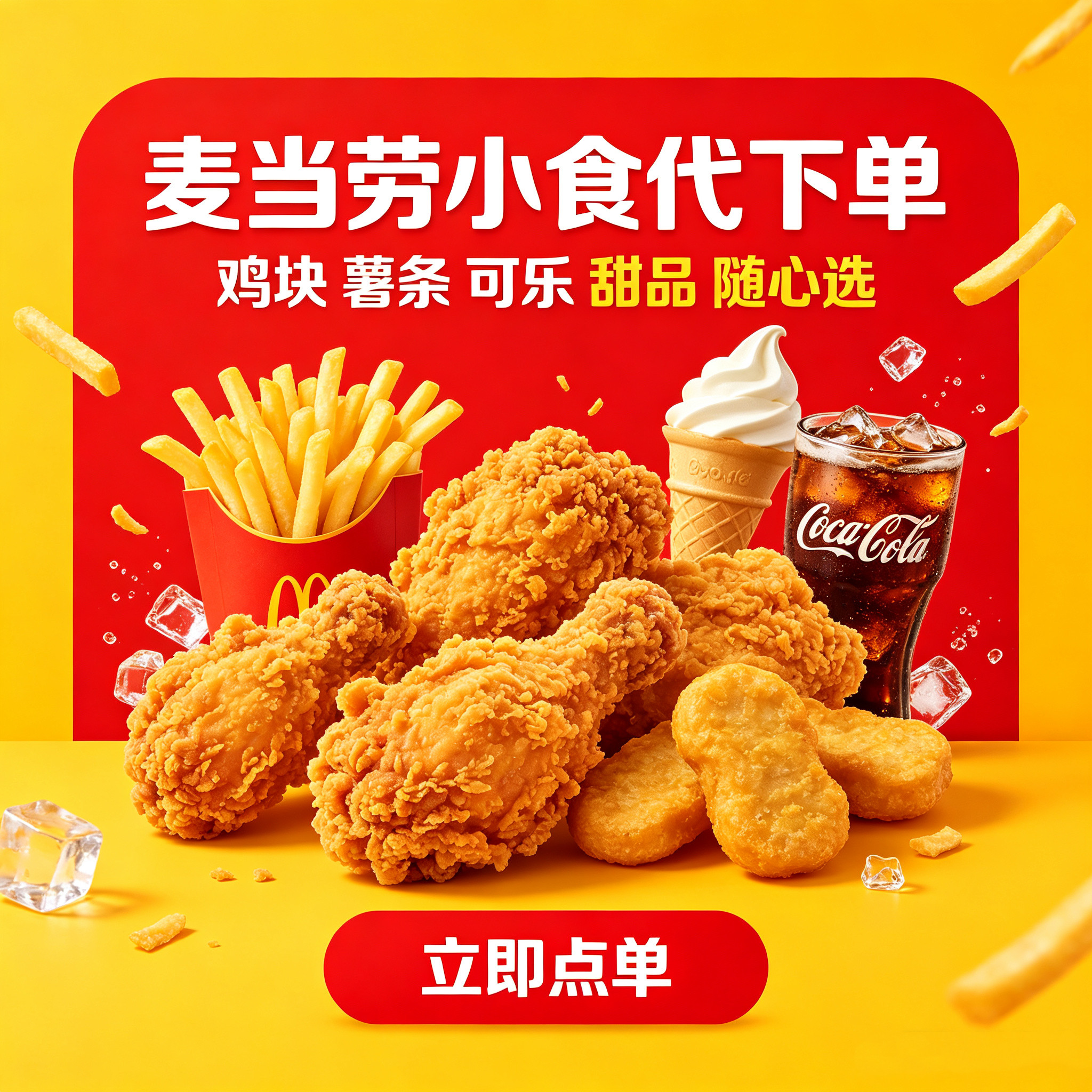麦当劳优惠券代下单小食中薯条辣翅麦乐鸡买一送一麦旋风买一送一
