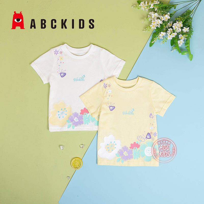 abckids童装女童夏季纯棉短袖T恤