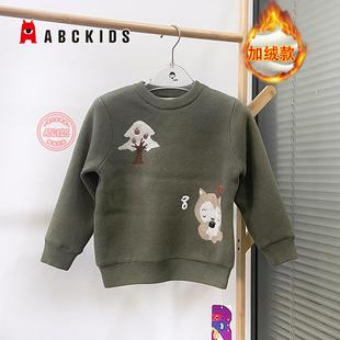 abckids童装男童加绒毛衣儿童冬季保暖针织衫2024新款小童圆领衫