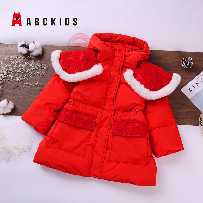 abckids女童羽绒服连帽冬装厚款
