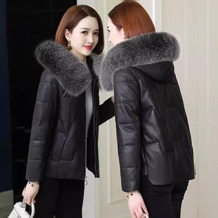 海宁加厚真皮羽绒棉服女冬2026新款连帽短款绵羊皮大狐狸毛领外套