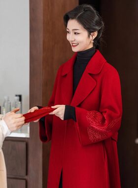喜婆婆时尚洋气高端双面羊绒大衣