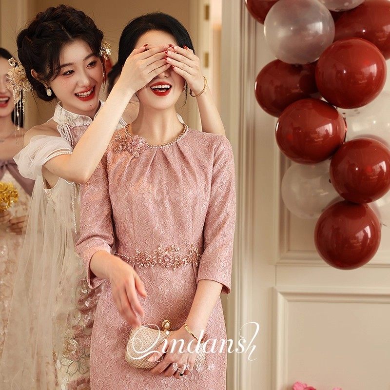 妈妈装结婚礼服喜婆婆秋冬季新品高端婚宴装年轻气质日常连衣裙