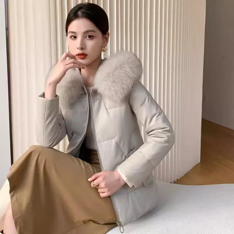皮衣外套女2026冬季新款宽松大狐狸毛毛领绵羊皮短款加厚羽绒棉服