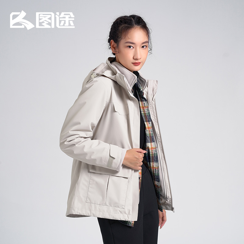 图途户外女冲锋衣抓绒三合一