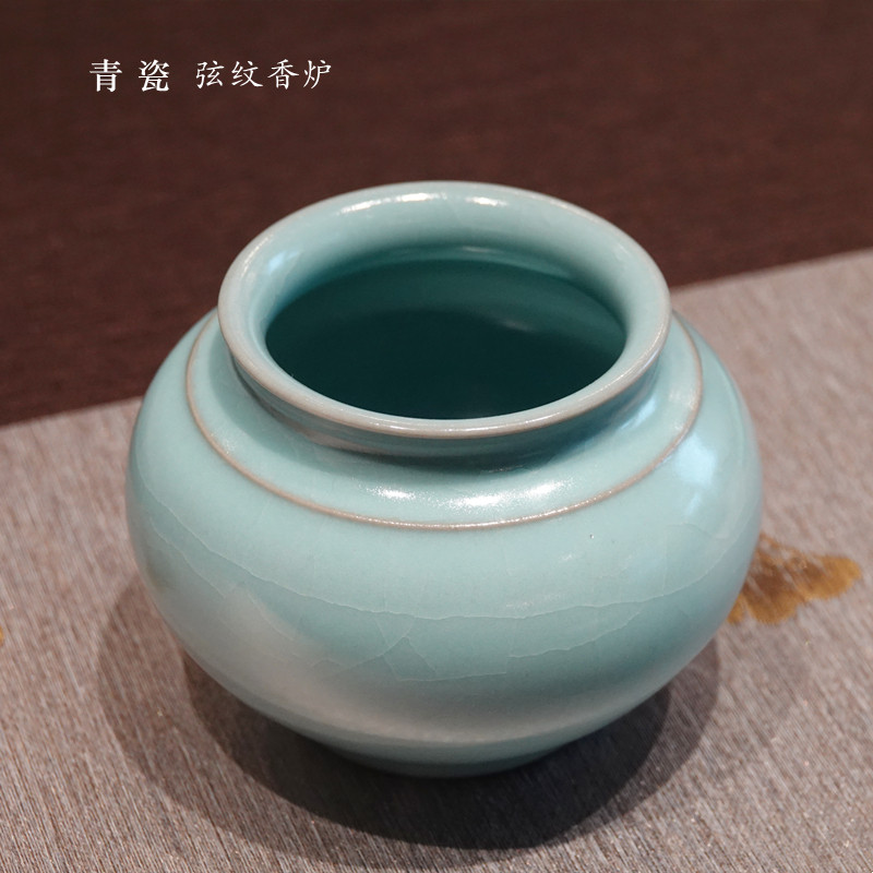 【文雄瓷作品】青瓷.弦纹香炉 水方l茶仓(仅一只) 青如翡翠润透静