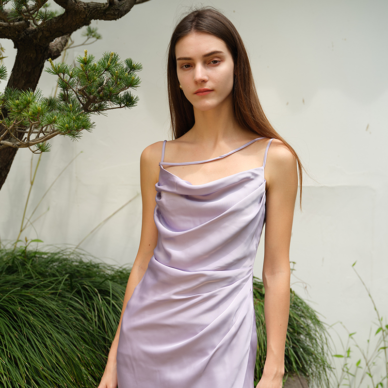 吊带连衣裙气质名媛包臀裙紫色