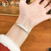 足银9999实心兰花手镯国风简约配饰纯银女士银镯子节日新年送礼物