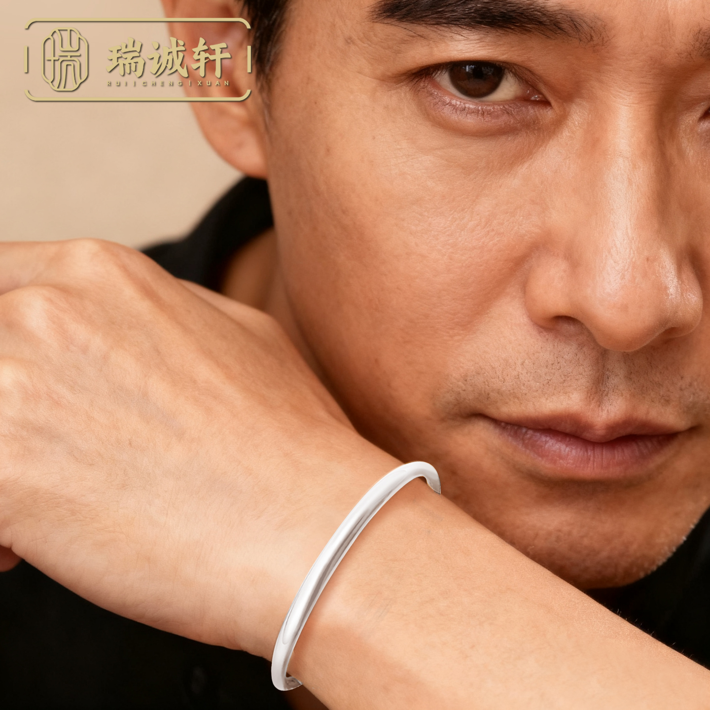 9999纯银光面推拉银素圈手镯男款