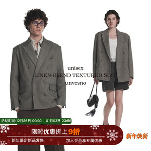 松系高智感亚麻混纺人字花呢肌理感西装 Unvesno 夹克 ROW风