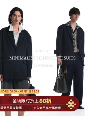 【老钱Lem风】Unvesno(UN)老钱风极简主义廓形垫肩休闲西装外套秋