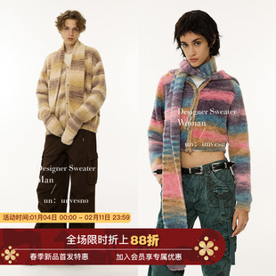 Unvesno (UN) New Vintage泰迪绒渐变彩虹口袋围巾保暖冬季毛衣