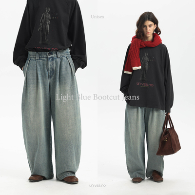 【多种洗水】Unvesno(UN)25春夏复古浅蓝怀旧慵懒阔腿弯刀牛仔裤