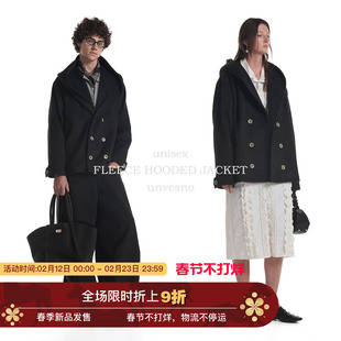 【50%羊毛】Unvesno(UN)Row风老钱保暖极简连帽廓形毛呢大衣外套