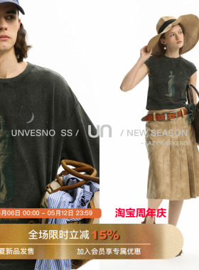 【洗水做旧】Unvesno(UN) 维纳斯印花磨破炒色纯棉男女款短袖T恤