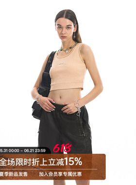 Unvesno (UN) 280克logo刺绣撞色哈苏线短款坑条女装透气晾感背心