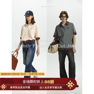 【圆弧分割】Unvesno(UN)复古水洗猫须水洗微宽松小微喇牛仔裤