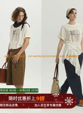 【轻薄雪花肌理】Unvesno(UN)“寻猫启事”印花短袖T恤 男女同款