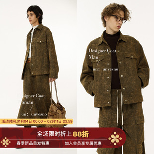 Unvesno (UN) 美拉德风做旧新工艺霓彩保暖冬季棉料牛仔夹克外套