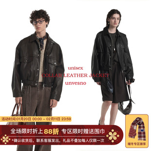 【LM风】Unvesno(UN)“Boxyfit”短廓复古皮革男女同款夹克外套秋