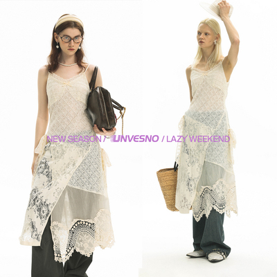 镂空蕾丝多面料拼接ins风连衣裙