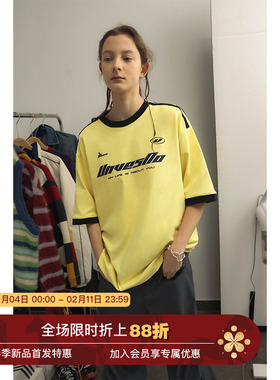 Unvesno (UN) 春季新品Blockcore复古运动风两色印花短袖