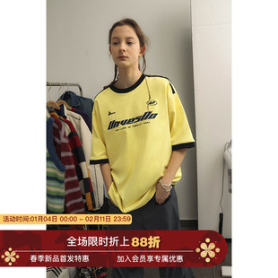 Unvesno (UN) 春季新品Blockcore复古运动风两色印花短袖