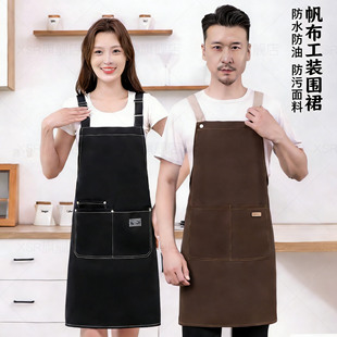 帆布防水围裙厨房家用餐饮专用印刷logo印字咖啡店工作服工装 男女