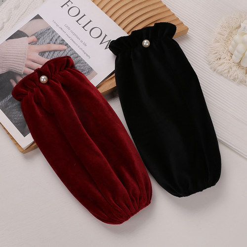 袖套女上班耐脏红色纯色绒布2025
