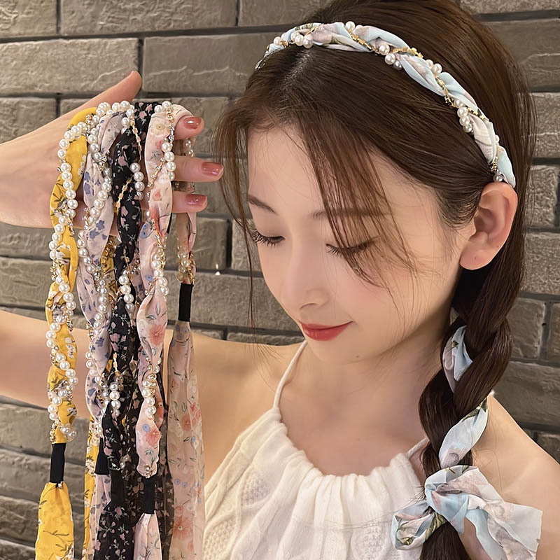 碎花发带女2025新款丝巾绑发夏季覆古飘带发箍一体外戴系带编发饰