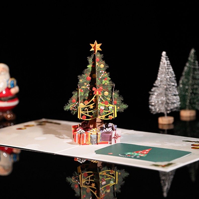 圣诞节贺卡高级感美好祝福送恋人男生女孩子礼物创意纸雕手工3diy制作立体树小卡片定制代写祝福语英文祝福