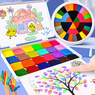 儿童手指画印泥彩色印泥印台手掌手指印泥盘幼儿园手指画印颜料绘画涂鸦可水洗玩具小学生绘画工具印尼