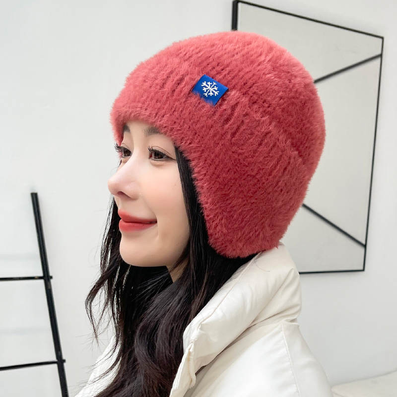 护耳针织毛线帽子女秋冬季户