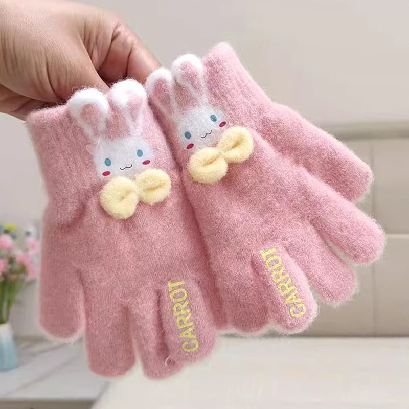 儿童五指手套秋冬季保暖女大童