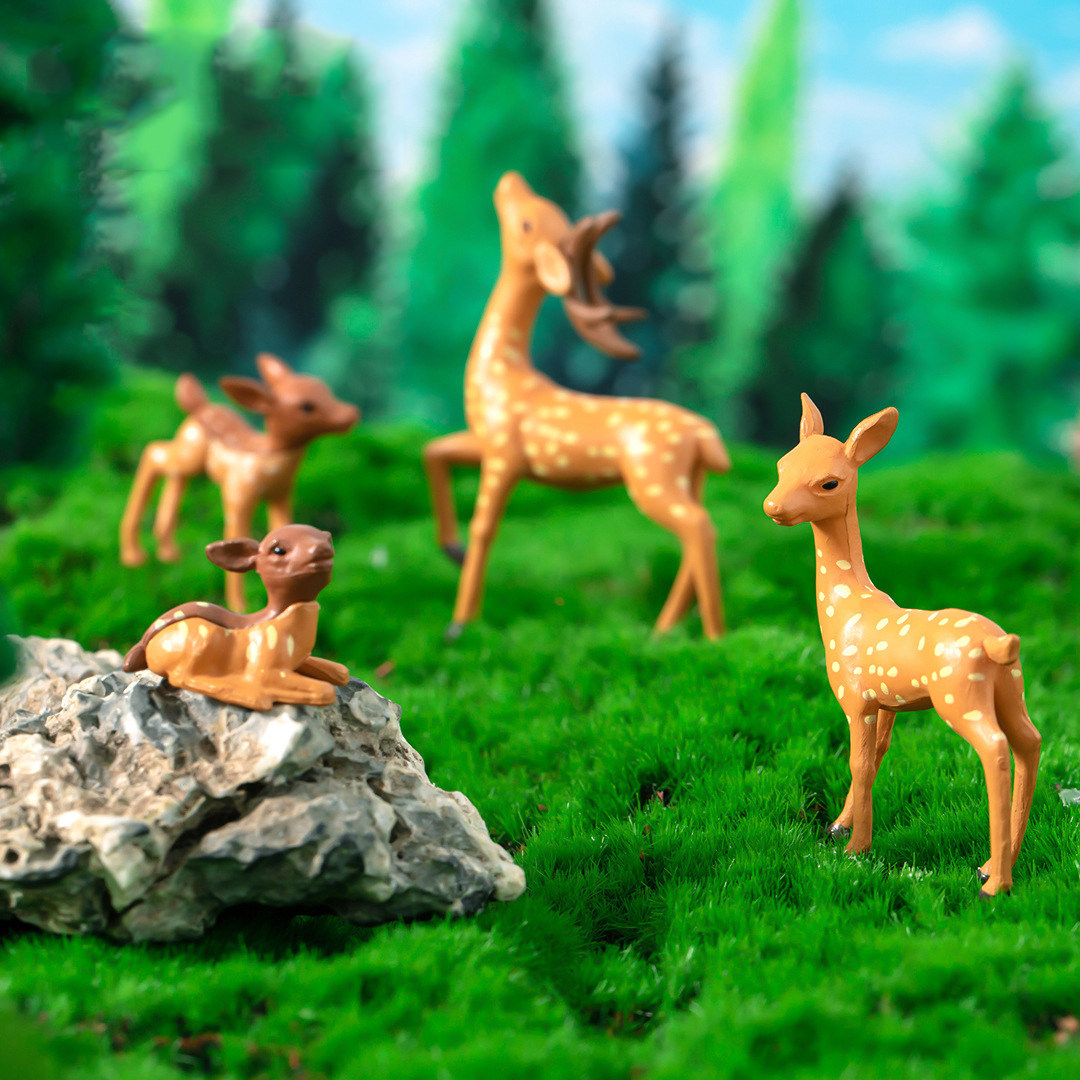 微景观简约现代树脂工艺品可爱卡通动物梅花鹿森林造景diy小摆件